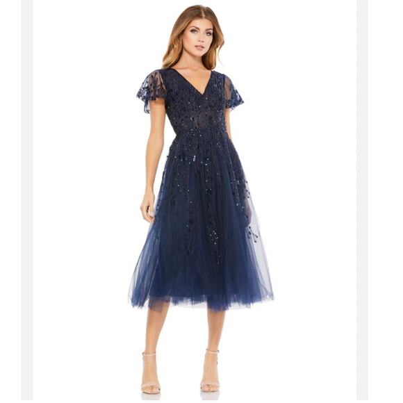 Mac Duggal Women's Beaded Tulle Tea-Length midi Dress 20304 size 6 D1 - Picture 5 of 9